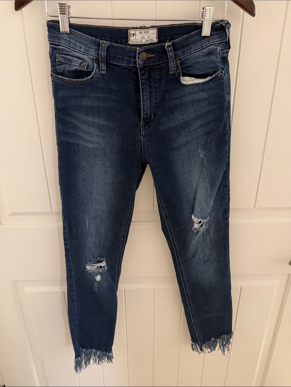 Free People Indigo Distressed Ankle Crop Jeans